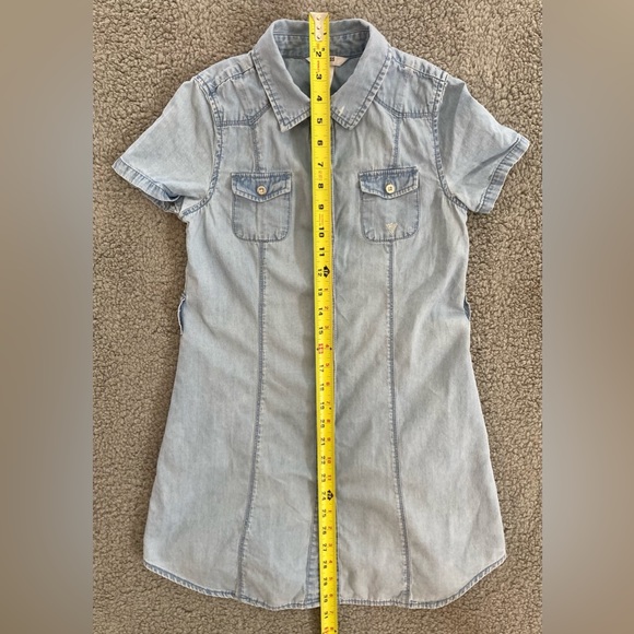 GUESS Kids Denim Chambray Jewel Logo Button Front Girl’s Dress Size L (14) - Picture 8 of 9